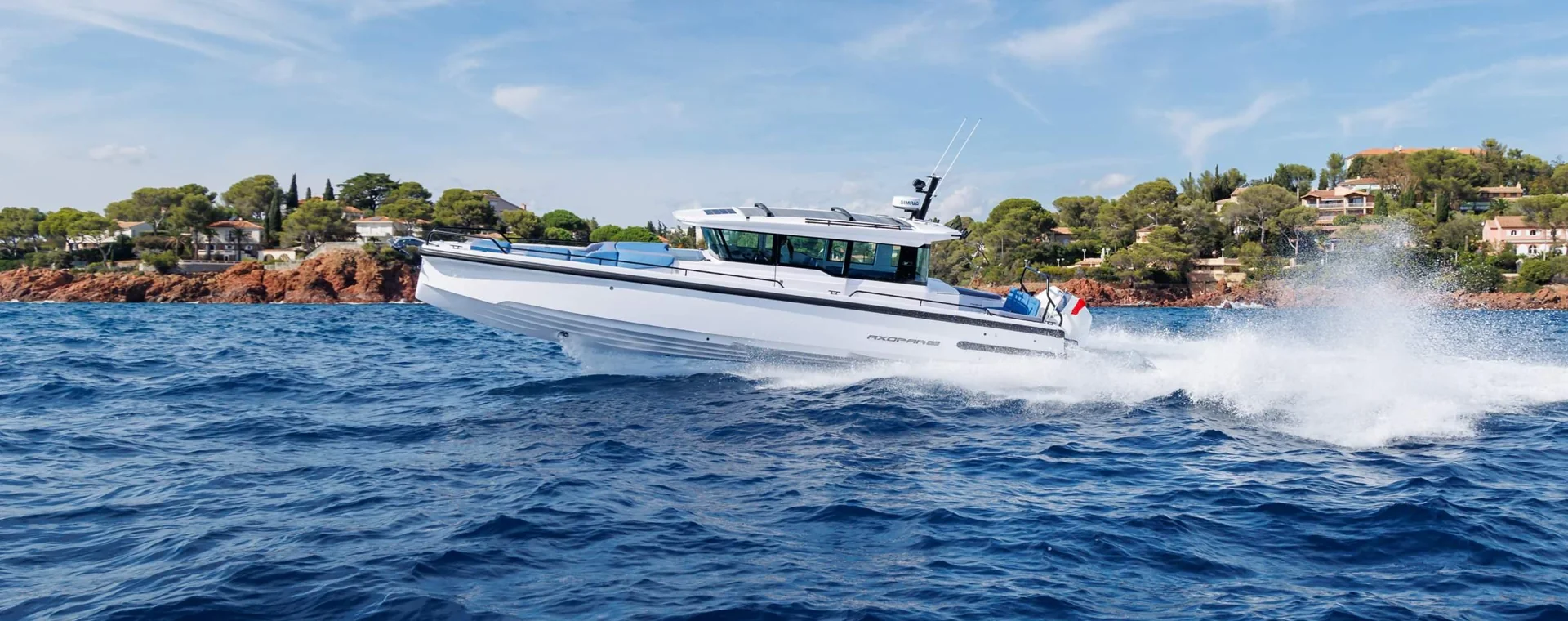 Placeholder for a sportfishing boat underway at sunset; recommended size 1920 by 760 pixels
