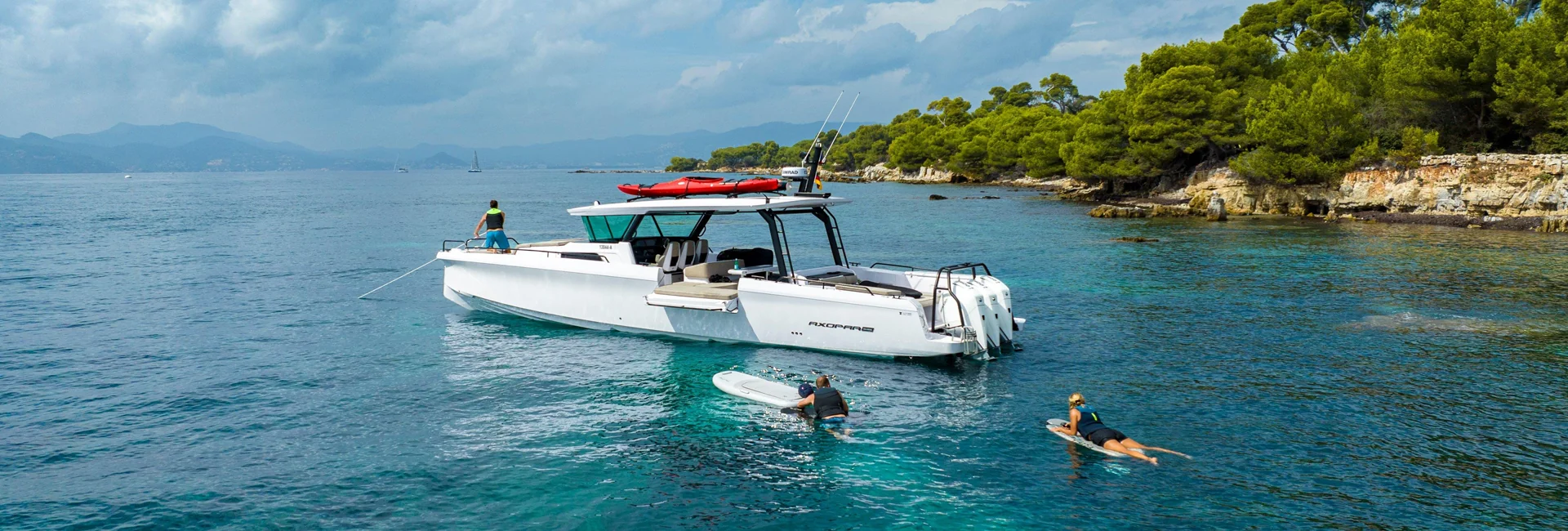 Placeholder for a motorboat cruising at sunset; recommended size 1920 by 650 pixels